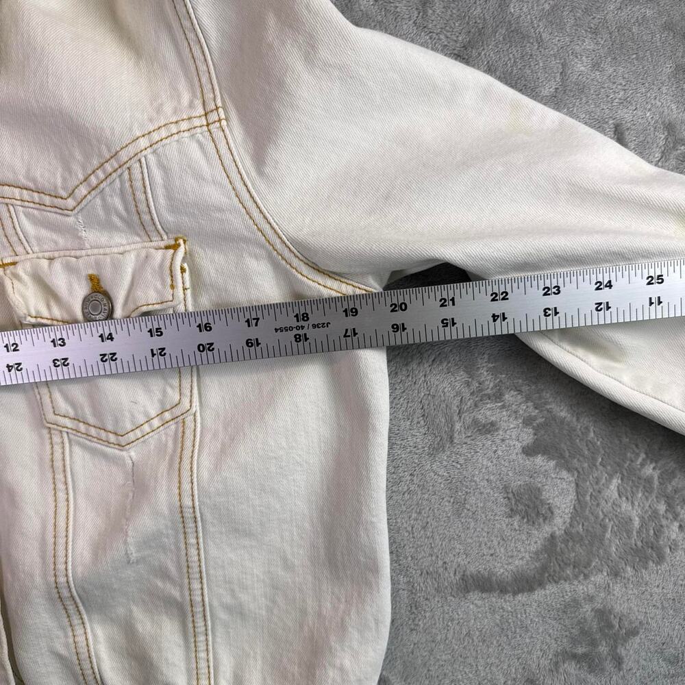 Old Navy Cropped Denim Jacket Women’s L White Embroidered Flower Back Trucker - Picture 5 of 7